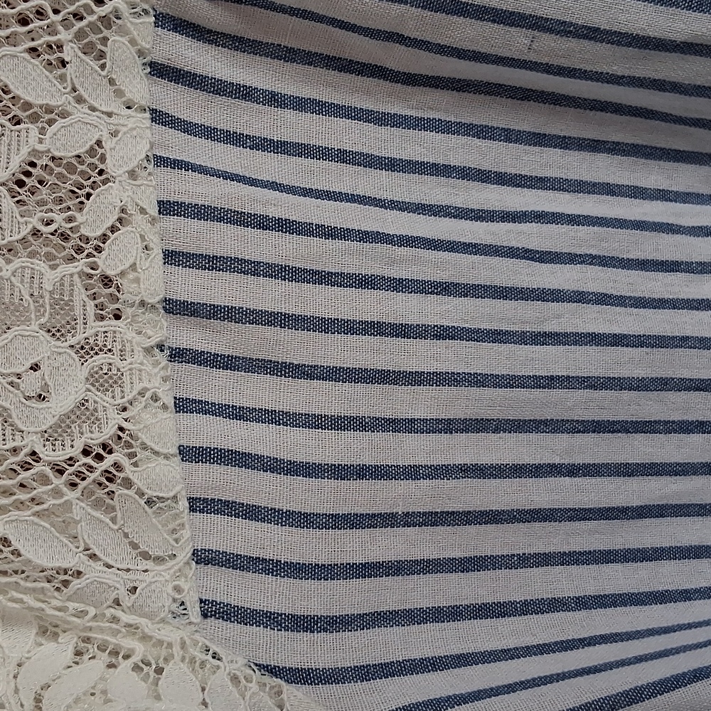 Suzanne Betro Delicate Lace Blue Cotton Cottagecore Blouse Plus Size 3X - Picture 4 of 8